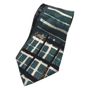 Executive Silks Mens Teal Abstract Geometric Silk Tie 58.5"L x 4"W